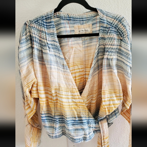 Free People We The Free Maldives Wrap Blouse Top Striped Endless Summer Large - Picture 8 of 12